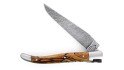 Couteau pliant Laguiole 12 cm, mitres inox brossé, double platine en hêtre de l'Aubrac, lame damas carbone.