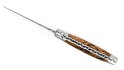 Couteau pliant Laguiole 12 cm, mitres inox brossé, double platine en hêtre de l'Aubrac, lame damas carbone.