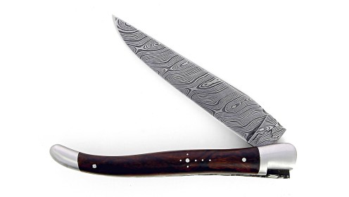 Couteau Laguiole 13 cm avec manche en bois de fer et lame damas