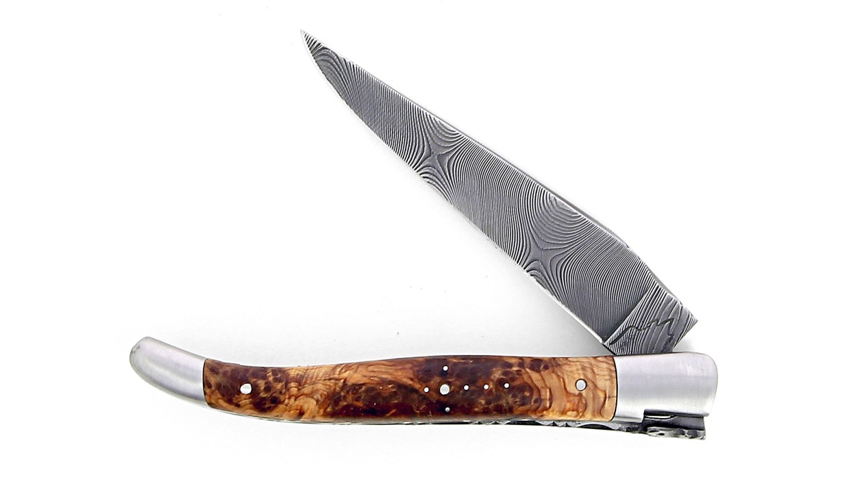 Couteau Laguiole 12 cm avec manche en genévrier et lame damas carbone