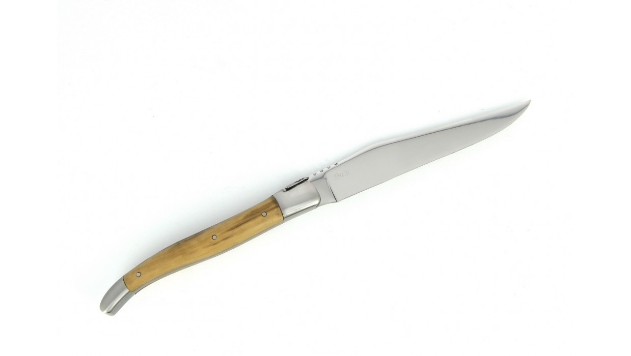 Coffret de 6 couteaux de table avec deux mitres en inox brossé en bois français