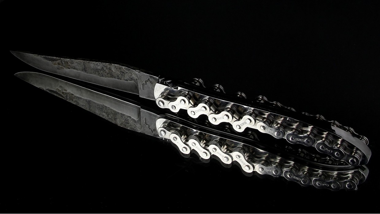 Laguiole 12 cm Custom - Chaîne de vélo - Lame brute de forge